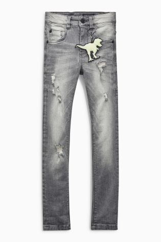 Denim Grey Distressed Super Skinny Jean With Dino Keyring (3-16yrs)